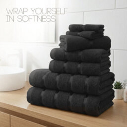 Casabella Towels Set, 8 Pc Towels For Bathroom, 100% Cotton, 2 Bath Towels, 2 Hand Towels, 4 Face Cloth, Black - thumbnail 8
