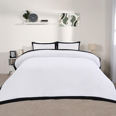 OHS Contrast Border Duvet Cover Set Microfibre Bedding Set With Pillowcases