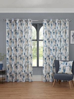 Sundour Bamford - Fully Lined Abstract Curtains - Eyelet - Polycotton (Cobalt, Filled Cover - 18'' X 18'' (Single)) - image 1