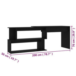 Berkfield Corner Desk Black 200X50X76 Cm Engineered Wood - thumbnail 7