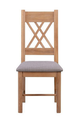 Buttercup Farm Bologna Painted Pair Of Washed Oak Dining Chairs - Grey Fabric Seat - D48 X W66 X H109 Cm - image 1