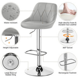 Yaheetech Set Of 2 Faux Leather Swivel Bar Stools With Backrest And Footrest Light Grey - thumbnail 4
