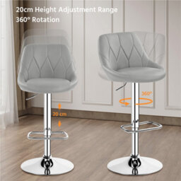 Yaheetech Set Of 2 Faux Leather Swivel Bar Stools With Backrest And Footrest Light Grey - thumbnail 6
