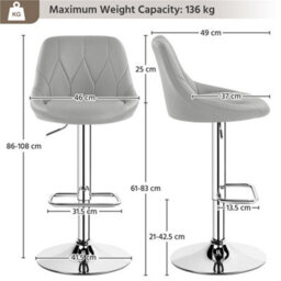 Yaheetech Set Of 2 Faux Leather Swivel Bar Stools With Backrest And Footrest Light Grey - thumbnail 3