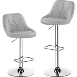 Yaheetech Set Of 2 Faux Leather Swivel Bar Stools With Backrest And Footrest Light Grey - thumbnail 2