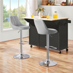 Yaheetech Set Of 2 Faux Leather Swivel Bar Stools With Backrest And Footrest Light Grey - thumbnail 1