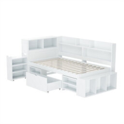 Abrihome 3Ft Single Multifunctional Kid's Bed With Drawers(90X190Cm), Bookcase And Storage Cupboard, Bed Frame Without Mattress, White - thumbnail 5