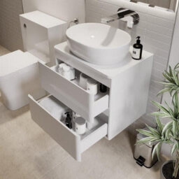 Affine Bathroom Cloakroom Vanity Unit Wall Mounted Countertop Basin White Gloss 600mm - thumbnail 2
