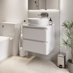 Affine Bathroom Cloakroom Vanity Unit Wall Mounted Countertop Basin White Gloss 600mm - thumbnail 1
