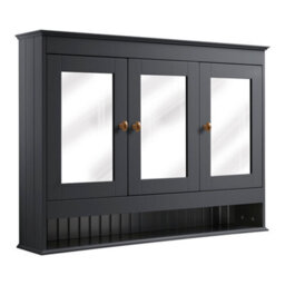Homestylestore 1050 X 750mm Black Grey Wall Mounted Mirrored Door Bathroom Cabinet And Brushed Copper Round Handles