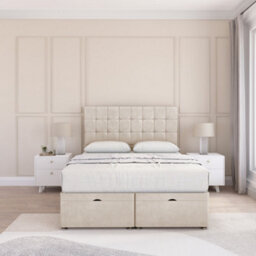 "Sloomy Alabama Cream Plush 3Ft Ottoman Bed End Opening With Sprung Memory Mattress & 26"" Headboard-Single" - thumbnail 2