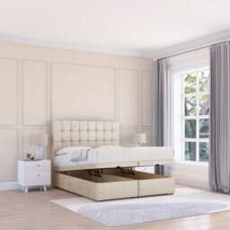 "Sloomy Alabama Cream Plush 3Ft Ottoman Bed End Opening With Sprung Memory Mattress & 26"" Headboard-Single" - thumbnail 1