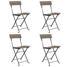Berkfield Folding Bistro Chairs 4 Pcs Grey Poly Rattan And Steel - thumbnail 2