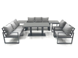 Fimous Garden Sofa Set Aluminium Furniture Rising Dining Tabe Set With 2 Chair 2 Side Tables Dark Grey - thumbnail 1