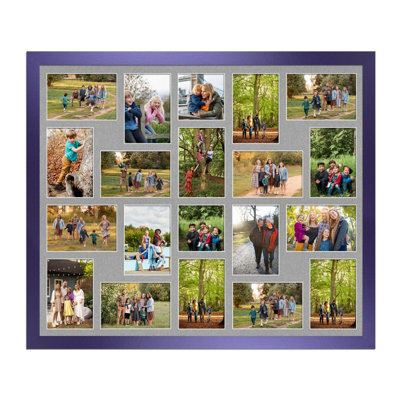 AK Frames 80X70Cm Purple Modern Multi Photo Frame With Silver Mount - Holds 20 Apertures (18X) 6X4, (2X) 4X4 Photos - image 1