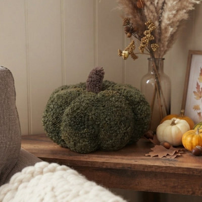 Garden Greatness Green Pumpkin Shaped Decorative Cushion - image 1