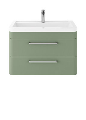 Hudson Reed Solar Wall Hung 2 Drawer Vanity Unit & Ceramic Basin, Fern Green Matt, 800 X 540 X 445mm - image 1
