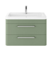 Hudson Reed Solar Wall Hung 2 Drawer Vanity Unit & Ceramic Basin, Fern Green Matt, 800 X 540 X 445mm