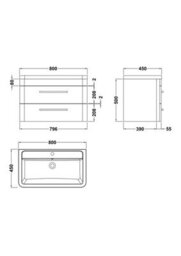 Hudson Reed Solar Wall Hung 2 Drawer Vanity Unit & Ceramic Basin, Fern Green Matt, 800 X 540 X 445mm - thumbnail 3