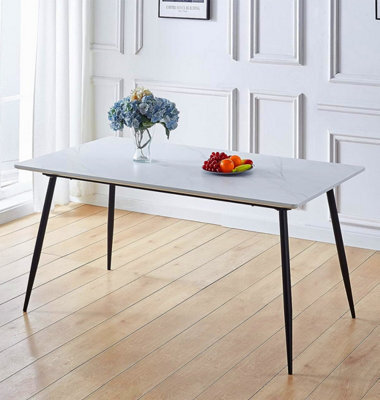 Hallowood Furniture Cullompton Large Rectangular Dining Table (1.6M) With Marble Effect Top And Black Legs - image 1
