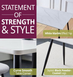 Hallowood Furniture Cullompton Large Rectangular Dining Table (1.6M) With Marble Effect Top And Black Legs - thumbnail 4