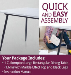 Hallowood Furniture Cullompton Large Rectangular Dining Table (1.6M) With Marble Effect Top And Black Legs - thumbnail 7