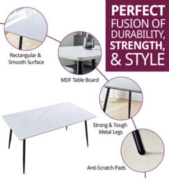 Hallowood Furniture Cullompton Large Rectangular Dining Table (1.6M) With Marble Effect Top And Black Legs - thumbnail 2