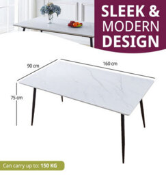 Hallowood Furniture Cullompton Large Rectangular Dining Table (1.6M) With Marble Effect Top And Black Legs - thumbnail 3