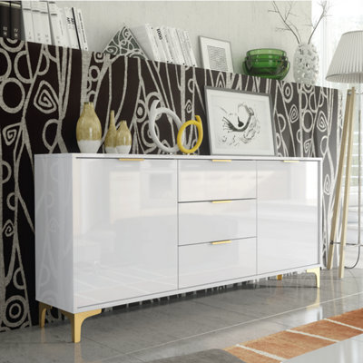 Sideboard 140Cm Modern Luxury Tv Unit Stand - White High Gloss - image 1