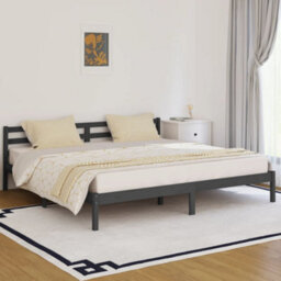 Berkfield Day Bed Solid Wood Pine 200X200 Cm Super King Grey - thumbnail 1