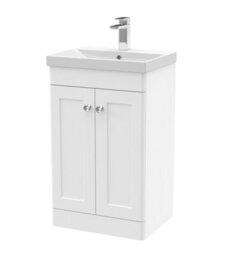 Balterley Swynnerton Traditional 2 Door Floor Standing Vanity Unit With Thin Edge Basin, Satin White, 500mm