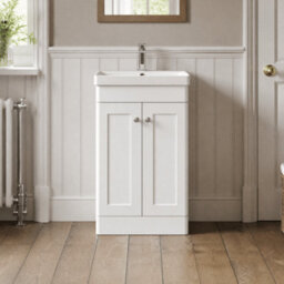 Balterley Swynnerton Traditional 2 Door Floor Standing Vanity Unit With Thin Edge Basin, Satin White, 500mm - thumbnail 2