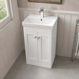 Balterley Swynnerton Traditional 2 Door Floor Standing Vanity Unit With Thin Edge Basin, Satin White, 500mm - thumbnail 3
