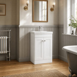 Balterley Swynnerton Traditional 2 Door Floor Standing Vanity Unit With Thin Edge Basin, Satin White, 500mm - thumbnail 4