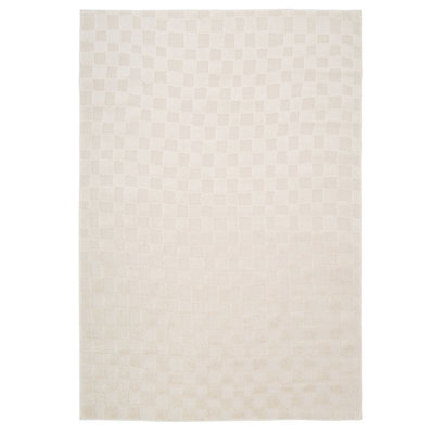 Loomed Cream Beige Checkered Velvety Soft Rug 80X150Cm - image 1