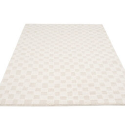 Loomed Cream Beige Checkered Velvety Soft Rug 80X150Cm - thumbnail 2