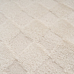 Loomed Cream Beige Checkered Velvety Soft Rug 80X150Cm - thumbnail 6