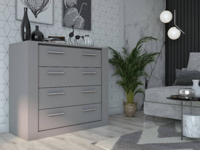 Arte Idea 10 Contemporary Chest Of Drawers Silver Handles 4 Drawers Grey H910mm W1000mm D420mm - image 1
