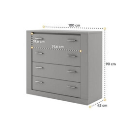 Arte Idea 10 Contemporary Chest Of Drawers Silver Handles 4 Drawers Grey H910mm W1000mm D420mm - thumbnail 3