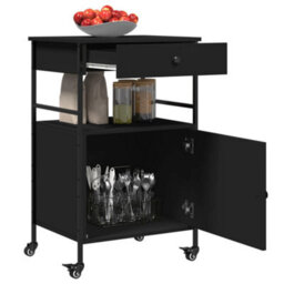 Walplus Kitchen Trolley Black 56X43X89.5 Cm Engineered Wood - thumbnail 7