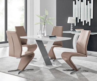 Furniturebox Uk Monza 4 White/grey Dining Table & 4 Cappuccino Willow Chairs - image 1