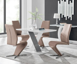 Furniturebox Uk Monza 4 White/grey Dining Table & 4 Cappuccino Willow Chairs - thumbnail 1