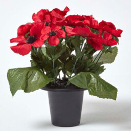Homescapes Artificial Red Handcrafted Poppy Flower Arrangement In Grave Pot, 30 X 25 Cm - thumbnail 1