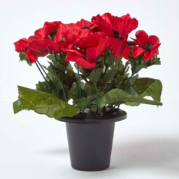 Homescapes Artificial Red Handcrafted Poppy Flower Arrangement In Grave Pot, 30 X 25 Cm - thumbnail 5