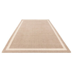 Beige Plain Handmade Bordered 7mm Pile Stain-Resistant Rug For Bedroom, & Dining Room, Plain Wool Rug-200Cm X 290Cm - thumbnail 5