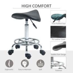 Homcom Saddle Chair, Rolling Salon Stool For Massage Spa Clinic Beauty, Black - thumbnail 5
