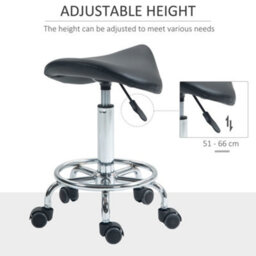 Homcom Saddle Chair, Rolling Salon Stool For Massage Spa Clinic Beauty, Black - thumbnail 4