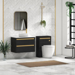 Royal Bathrooms Orion 800mm Hale Black Wall Hung Plain White Countertop Vanity Unit 2 Drawer With Milan Basin & Brushed Brass Accent Trim - thumbnail 3