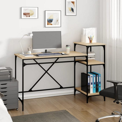 Berkfield Desk With Shelves Sonoma Oak 135X50X90 Cm Engineered Wood&iron - image 1