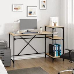 Berkfield Desk With Shelves Sonoma Oak 135X50X90 Cm Engineered Wood&iron - thumbnail 1